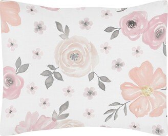 Blush Pink, Grey and White Watercolor Floral Collection Standard Pillow Sham