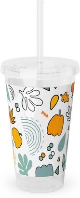 Travel Mugs: Autumn Harvest Vegetables With Doodles - Light Acrylic Tumbler With Straw, 16Oz, Multicolor