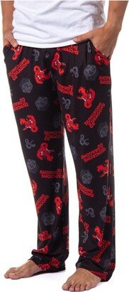 Dungeons & Dragons Mens' Tossed Print Logo Nat 20 Dice Sleep Pajama Pants (M) Black