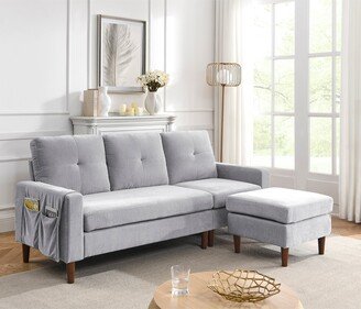 EDWINRAYLLC Modern Sectional Sofa Couch, 3 Seats L-shape Sofa Set with Removable Cushions and Pocket, for Living Room