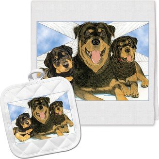 Rottweiler Kitchen Dish Towel & Pot Holder Gift Set