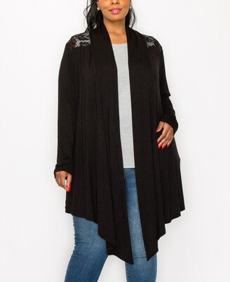 Plus Size Lace Yoke Cardigan Duster Knit Top