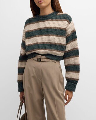 Striped Paillette Cashmere Rib Crop Sweater