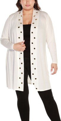 Size Long Sleeve Grommet Trim Cardigan Sweater