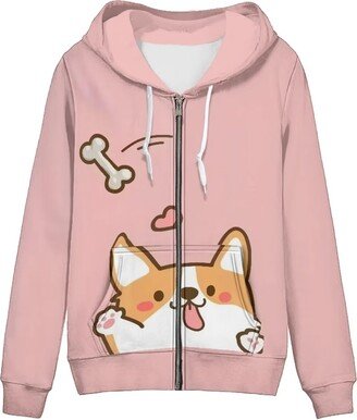 HUIACONG Corgi Zip Up Hoodie XXL Oversized Sweatshirt Casual Jackets for Women 2023 Trendy Hoodies Pink Womens Pullovers with Pocket 90S Streetwear Hooded Sweater