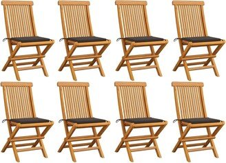 Patio Chairs with Taupe Cushions 8 pcs Solid Teak Wood - 18.5'' x 23.6'' x 35''