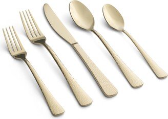 Brody Champagne Mirror Hammered Flatware Set, 20 Piece