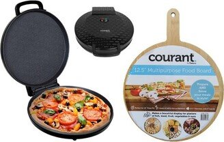 12 Inch Black Electronic Pizza Maker, Griddle and Oven with Food Board Included