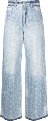 Logo-Jacquard Wide-Leg Jeans-AA