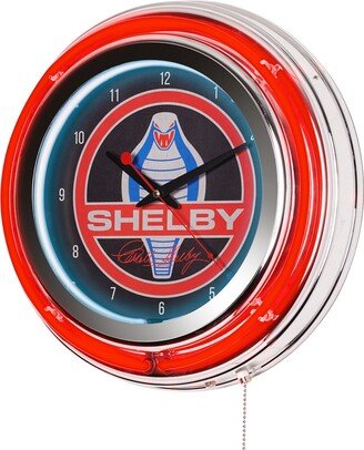 American Art Decor Shelby Retro Round Neon Wall Analog Clock with Pull Chain, 14.5