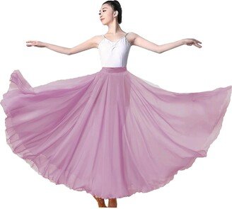 ORIDOOR 720 35 Long Women's Fairy Lyrical Dance Skirt Gradient Color Chiffon Swing Skirt Ballet Modren Dance Costume (B Violets)