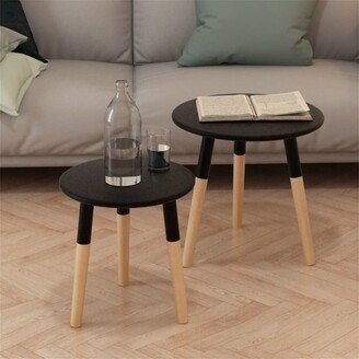 TONWIN Side Table Set 2 Pieces Coffee Table Solid Pinewood High Quality Black