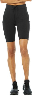 9 High-Waist Checkpoint Biker Short in Black, Size: 2XS