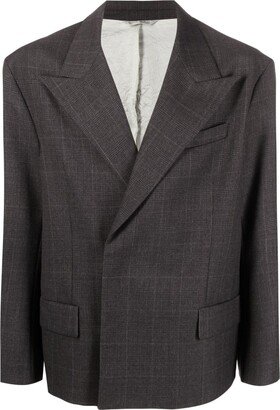 Fine-Check Double-Breasted Blazer