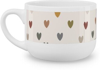 Mugs: Earthy Colored Hearts - Multi Muted Latte Mug, White, 25Oz, Beige