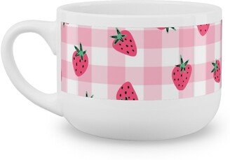 Mugs: Summer Strawberry Gingham - Pink Latte Mug, White, 25Oz, Pink