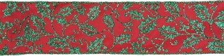 Northlight Sparkly Red and Green Holly Christmas Wired Craft Ribbon 2.5