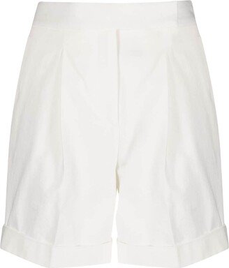 High-Waist Pleated Cotton Shorts