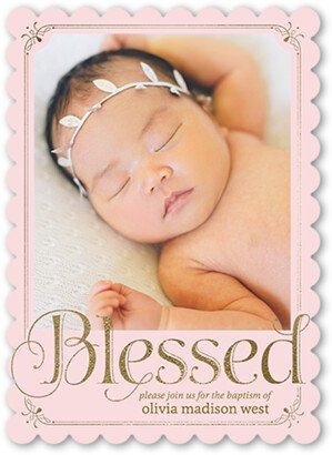 Baptism Invitations: Boldly Blessed Girl Baptism Invitation, Pink, Pearl Shimmer Cardstock, Scallop