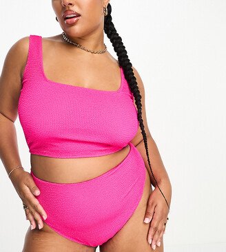 ASOS DESIGN Curve mix and match crinkle high leg high waist bikini bottoms in pop pink