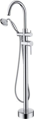 Simplie Fun Freestanding Tub Filler Bathtub Faucet Chrome with Hand Held Shower Floor-Mount