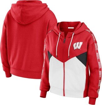 Women's Wear by Erin Andrews Red Wisconsin Badgers Colorblock Full-Zip Hoodie Jacket