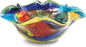 Curata Stormy Rainbow Handcrafted Murano Style Glass Wavy Bowl