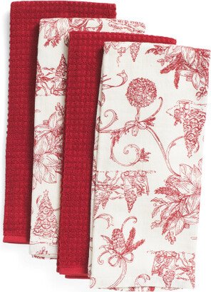 Set Of 4 Christmas Toile Kitchen Towels