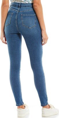 Womens Curvy Fit 1-Button Tailored Wannabettabutt High Rise Skinny Made with Recycled Fibers Jeans