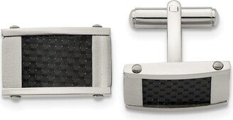 Chisel Stainless Steel Brushed Black Carbon Fiber Inlay Cufflinks