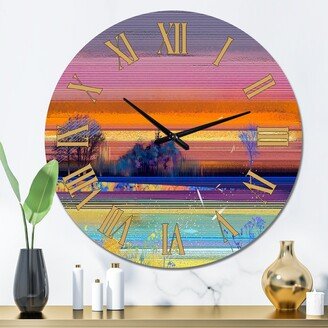 Designart 'Mystery Trees in Purple and Green Landscape' Modern wall clock