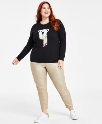 Plus Size Cotton Polar Bear Graphic Sweater Tribeca Foil High Rise Denim Jeans