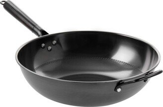 Home Debossed 13 Inch Heavy Gauge Carbon Steel Wok in Black