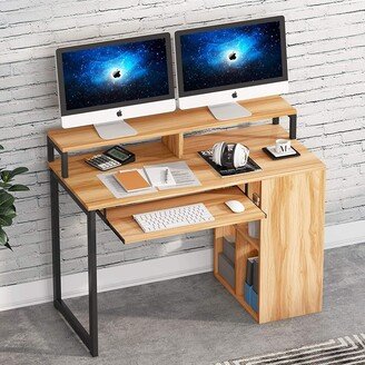 YUZHOU PC Laptop Table with Keyboard Tray & 4-Cube shelves & Monitor Stand