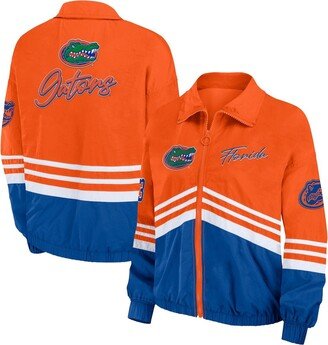 Women's Wear by Erin Andrews Orange Distressed Florida Gators Vintage-Like Throwback Windbreaker Full-Zip Jacket