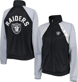 Women's G-iii 4Her by Carl Banks Black, Silver Las Vegas Raiders Confetti Raglan Full-Zip Track Jacket - Black, Silver