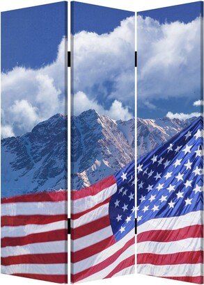 American Flag Printed Wood and Canvas 3 Panel Screen - Multicolor - 72 H x 48 W x 1 L