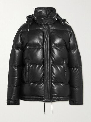 Quilted Leather Hooded Down Jacket