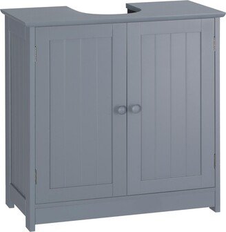 Homcom Under Sink Bathroom Cabinet with 2 Doors and Shelf, Pedestal Sink Bathroom Vanity Furniture, Grey