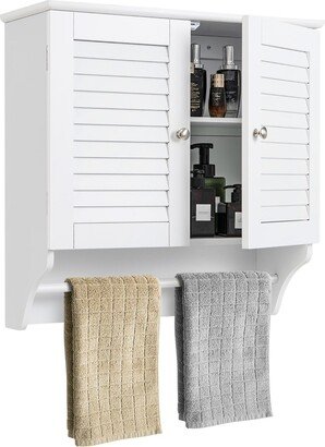 Bathroom Wall Cabinet W/Towel Bar and Adjustable Shelf Storage Pine Rack