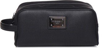 Toiletry Bag In Grained Calfskin And Nylon