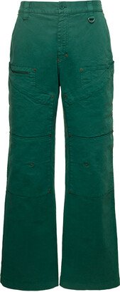 Green Wide Leg Jeans With Contrasting Logo Embroidery In Stretch Cotton Denim Woman