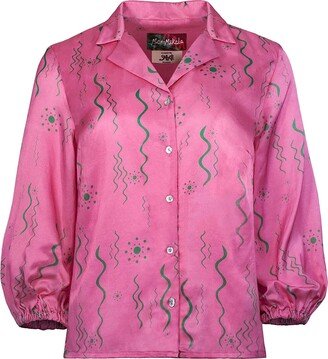 Manimekala Pink Silk Satin Blouse With Abstract Print