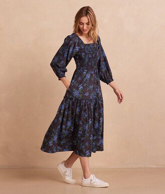 The Countryside Poplin Smocked Midi Dress - Rustic Floral in Midnight