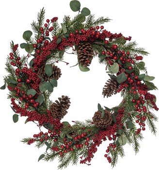 Natural Fiber 24In Multicolored Christmas Twig Berry Eucalyptus Wreath