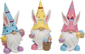 Resin Easter Bunny Gnome 3 Asstd. - 4” high by 2.25” wide by 2” deep.