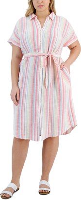 Style & Co Plus Size Stripe Print Shirtdress, Created for Macy's