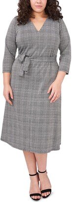 MSK Women Plus Womens Plaid Mid Calf Shift Dress