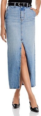 Cotton High Rise Denim Maxi Skirt