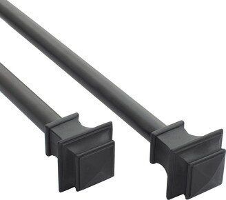 Deco Window 2 Pack Single Curtain Rod with Square Finials & Brackets Set - 44 to 84, 5/8 Inch Diameter, Black Matte
